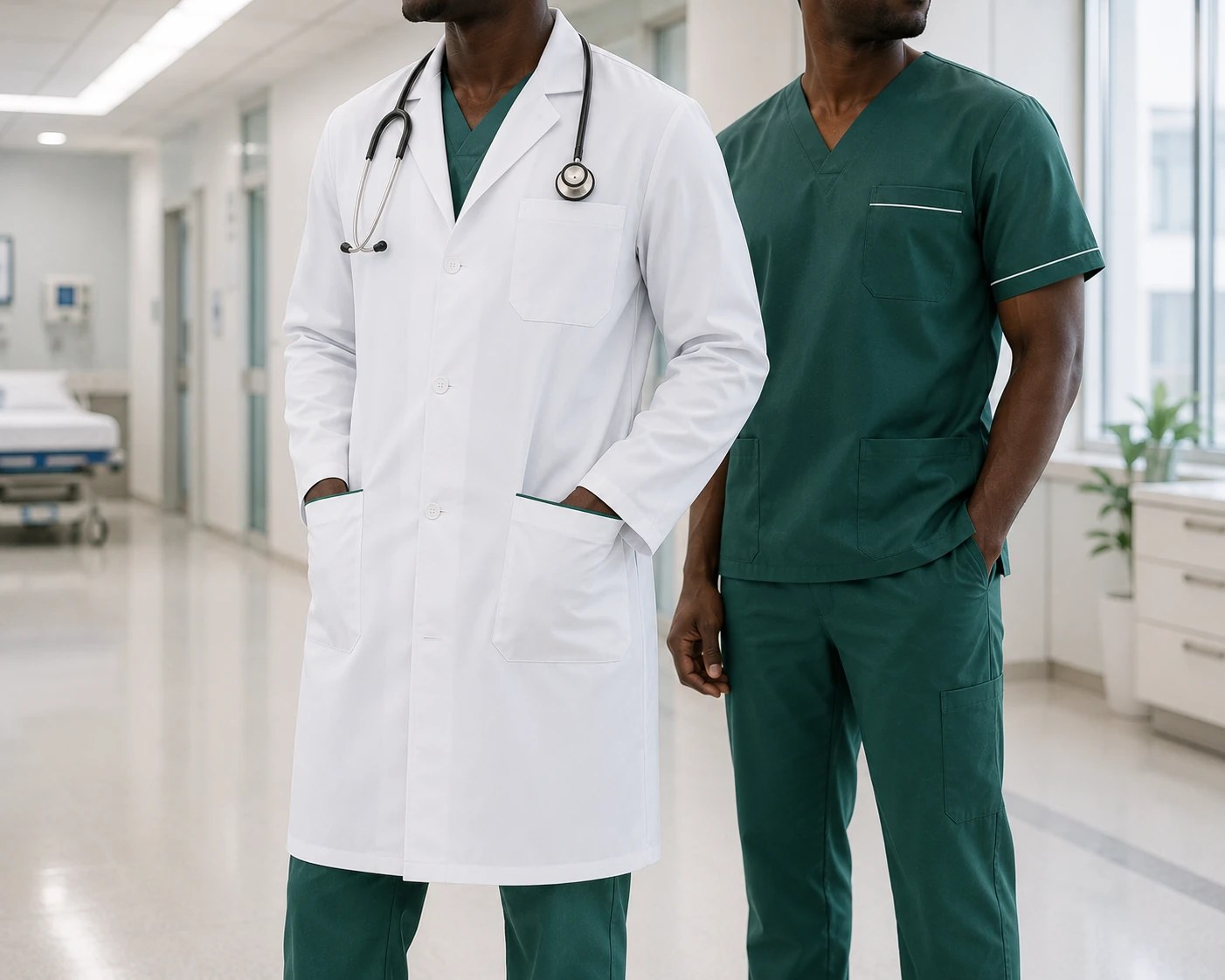 Médico angolano com bata e estetoscópio